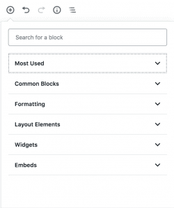 Numerous categories to organize the new blocks. Developers will be able to add more to this list
