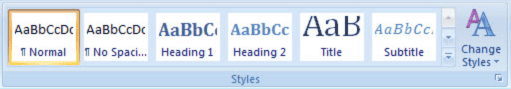 Word Toolbar Heading Selection