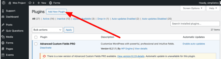 Click on the “Add New Plugin” button at the top, next to the “Plugins” title