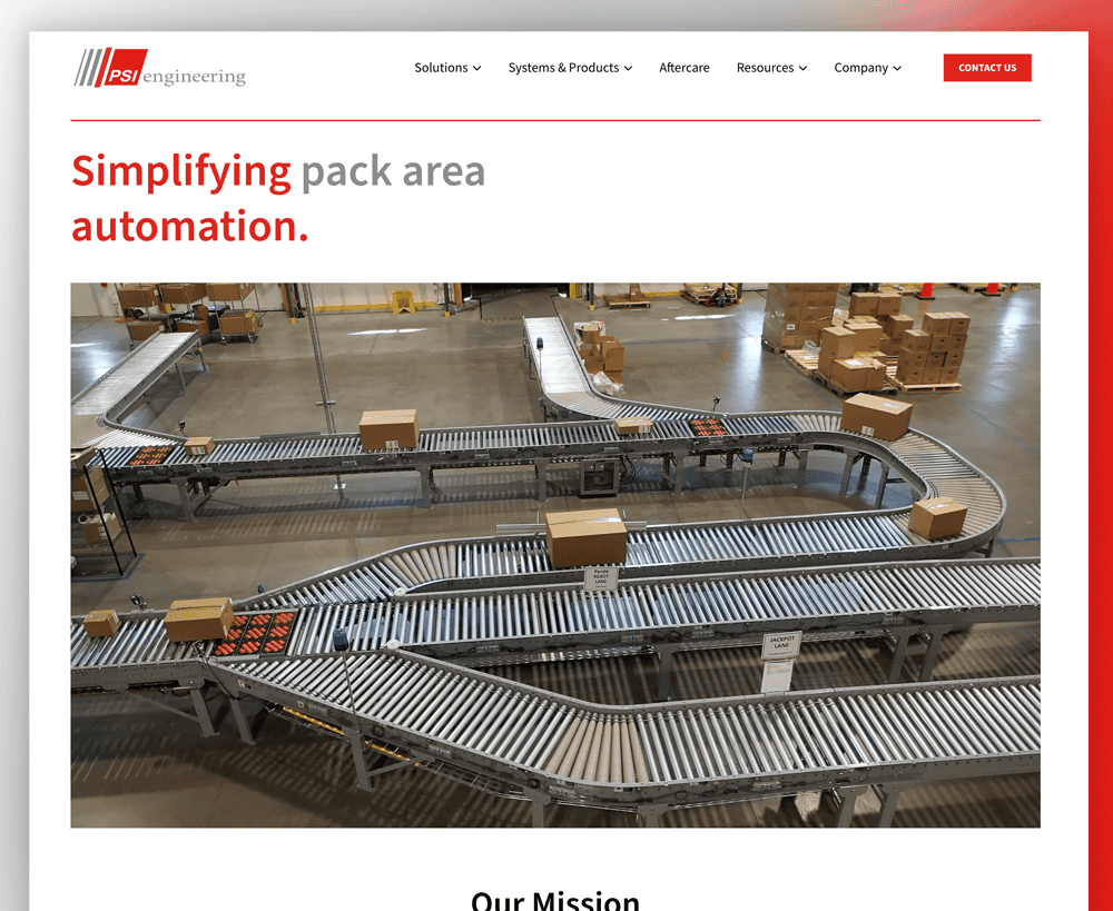 Screenshot of the PSI Engineering website's new homepage