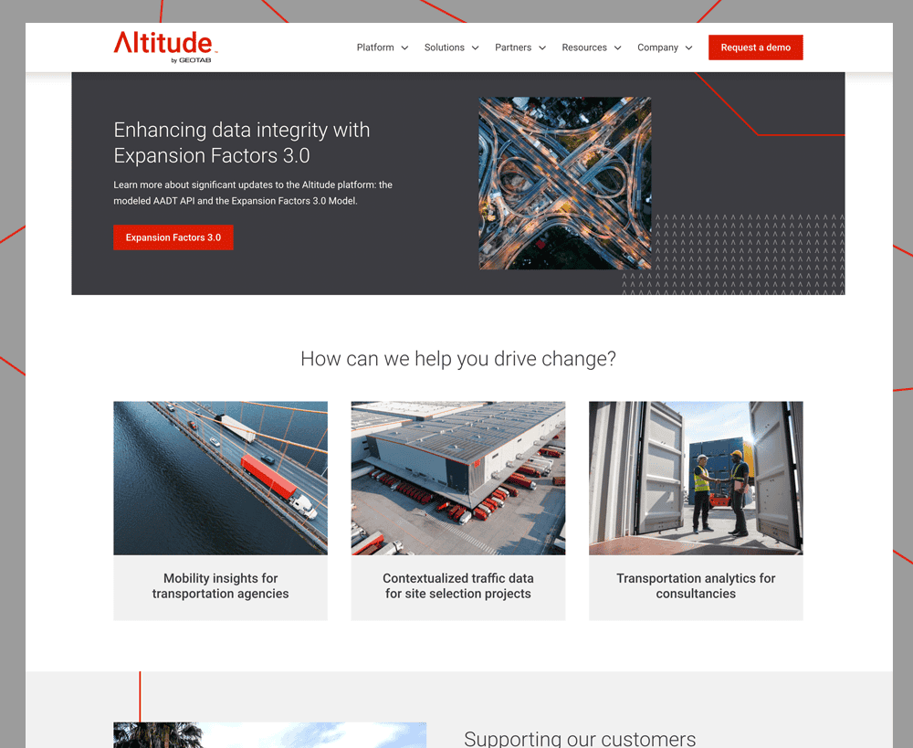 Screenshot of Altitude website's new homepage